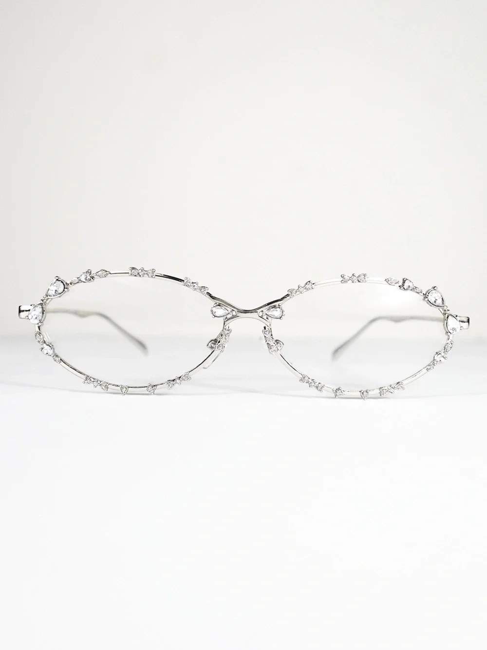 Crystal-Embellished Silver Oval Sunglasses